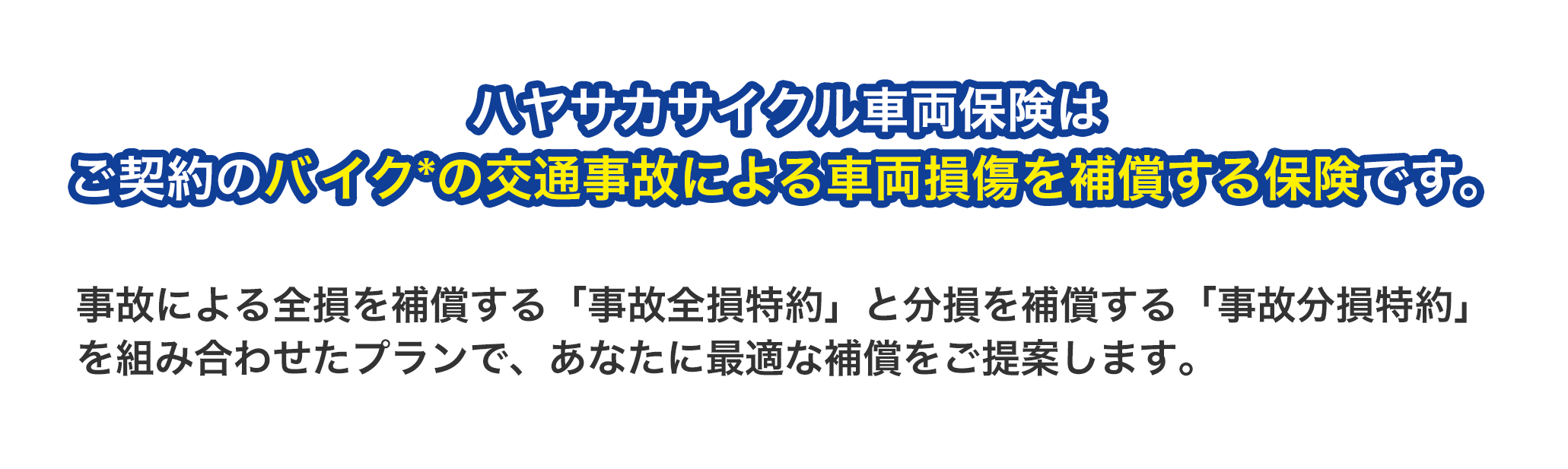 hayasakaバイク車両保険はご契約のバイクの交通事故による車両保険を補償する保険です