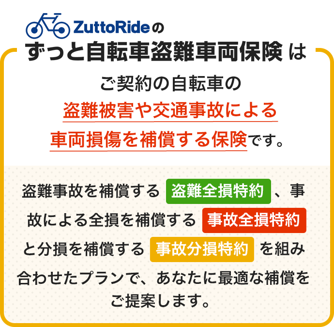 ZuttoRideのずっと自転車盗難車両保険  バイク保険や自転車保険は 